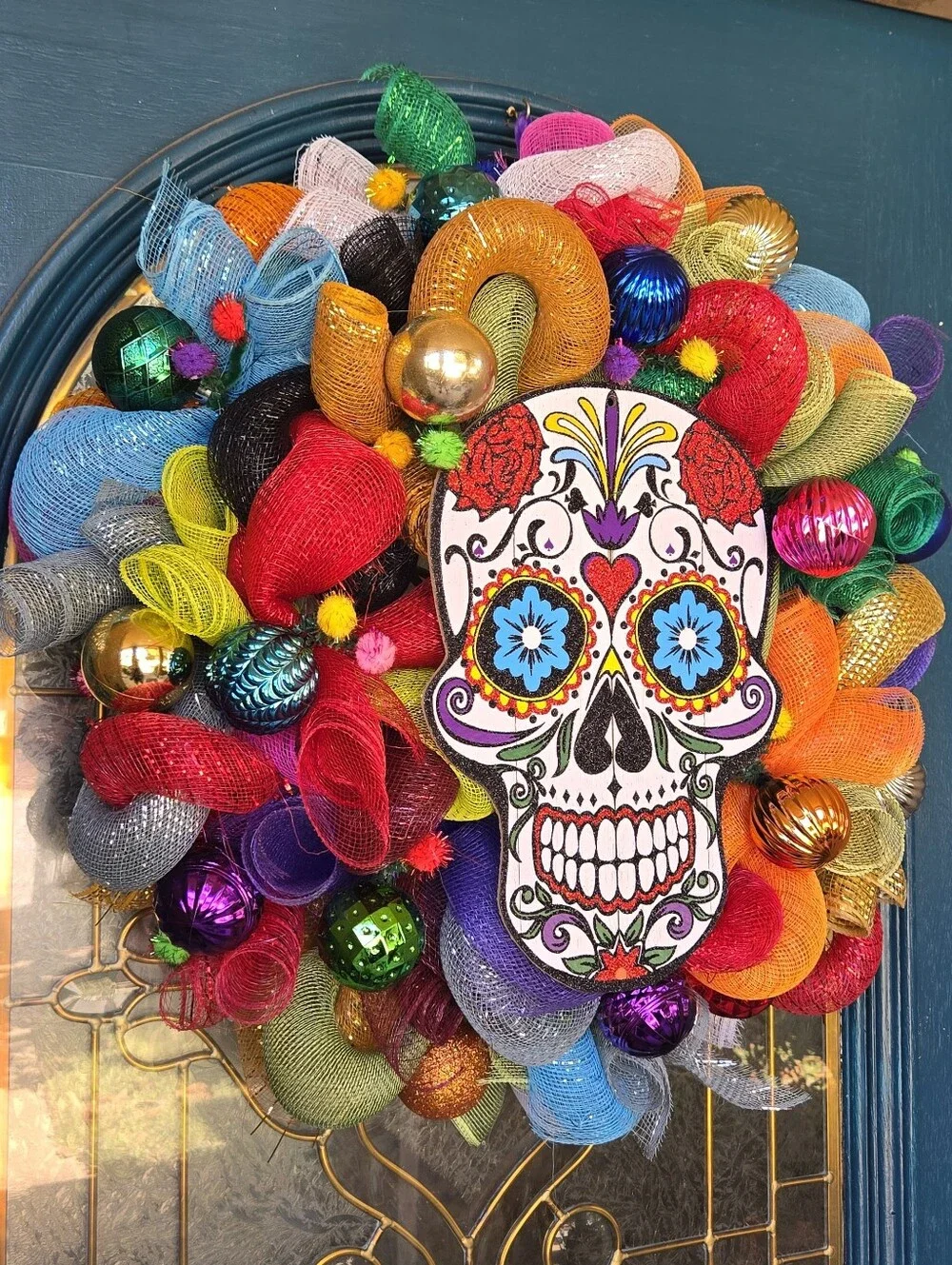 Sugar Skull Multicolored Día de los Muertos Wreath
